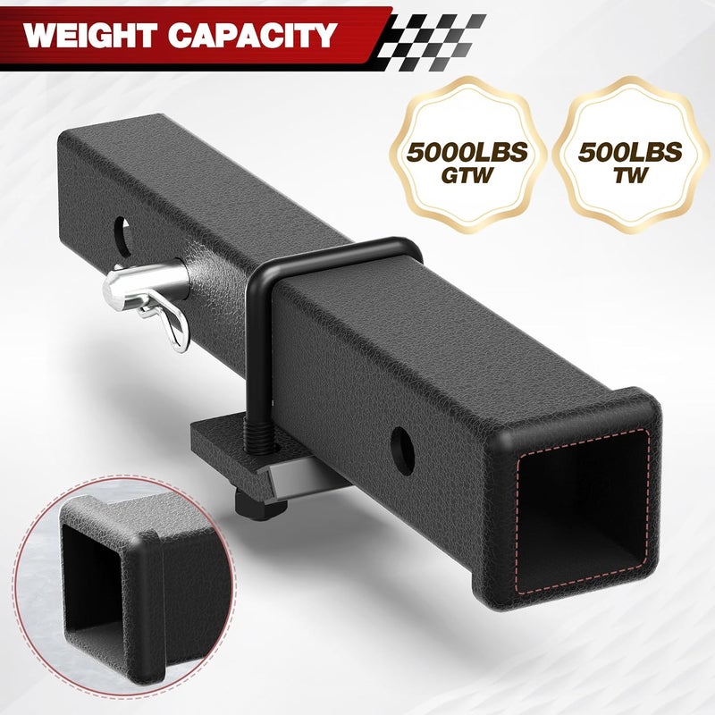longsen Hitch Extender 2 Inch - Adjustable Trailer Hitch Extension 7.3" - 9.3", 5000 lbs GTW, Includes Hitch Pin, Clip & Anti-Rattle Stabilizer - Image 5
